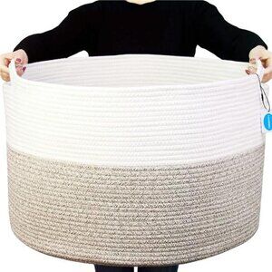 Cotton Rope Basket for Living Room Woven Storage Basket with Handle for Blankets